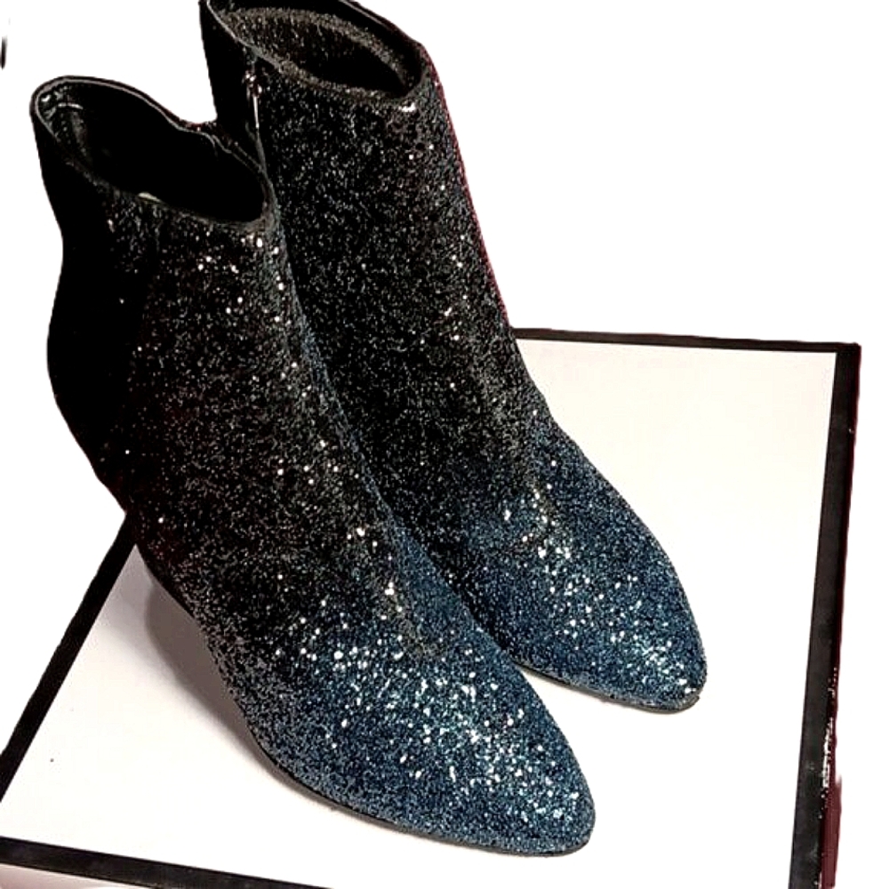 NINE WEST SAVITRA~BLUE OMBRE GLITTER Ankle Booties. Womens US 8.5.